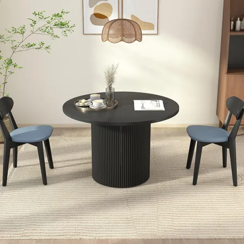 Vista 8 de Mesa de comedor extensible de 41 pulg. a 78 pulg. para 4-8 personas, mesa redonda expandible de cocina con base estriada, mesas modernas ovaladas