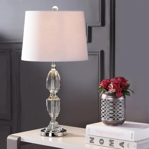 Vista 2 de JONATHAN Y JYL2039A - Lámpara de mesa LED de cristal transparente de 27 pulgadas, lámpara tradicional francesa cromada con pantalla de tambor
