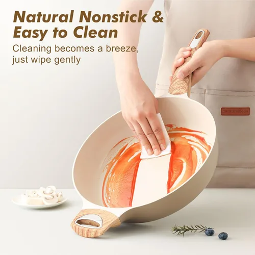 Vista 3 de SENSARTE Sartén antiadherente de cerámica con tapa, sartén profunda de 10.5 pulgadas, sartén saltear de 3.8 cuartos, sartén de inducción, sartén