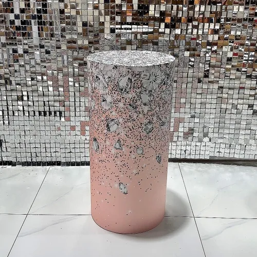 Vista 3 de Cubiertas de pedestal de oro rosa con purpurina para fiesta de cumpleaños de dieciséis dulces dieciséis puntos de Bokeh plateados, decoraciones