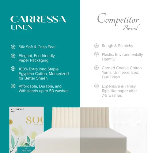 Vista 46 de Carressa Linen Sábana bajera ajustable 100% algodón tamaño individual solamente – Sábana bajera individual de algodón de 800 hilos, lujosamente