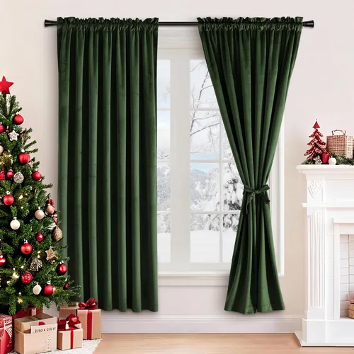 Vista 93 de JIUZHEN Cortinas de terciopelo rosa de 108 pulgadas para sala de estar, cortinas opacas extralargas para dormitorio, bolsillo para barra, protección