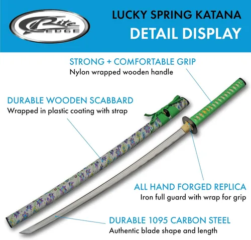 Vista 2 de Espada Katana de réplica de acero al carbono de 39 "Lucky Spring con vaina impresa ABS