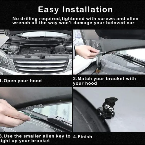Vista 4 de Soporte de montaje universal para barra de luz LED para el capó del motor para coches, camiones, UTV, SUV, con ángulo ajustable y diseño de acero