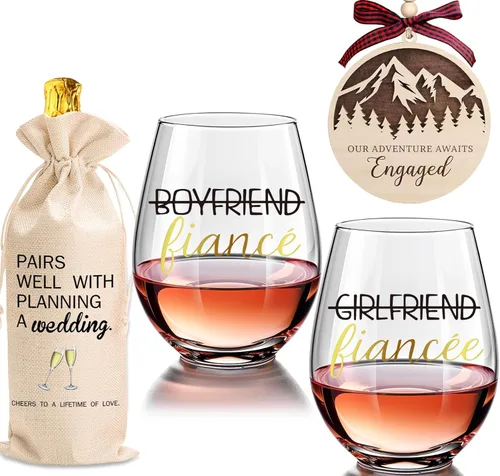 Vista 10 de Regalos de compromiso para parejas, regalos para recién comprometidos, regalo de compromiso 2025 para su prometida/prometido, copas de vino