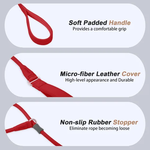 Vista 84 de Correa antideslizante para perro, correa de entrenamiento para perros con doble asa, correa antideslizante de cuero suave y collar, correa de nailon