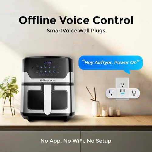 Vista 8 de Emerson SmartVoice - Enchufe de pared 4 en 1, sin conexión, más de 30 comandos de control de voz, sin aplicación, sin WiFi, sin configuración