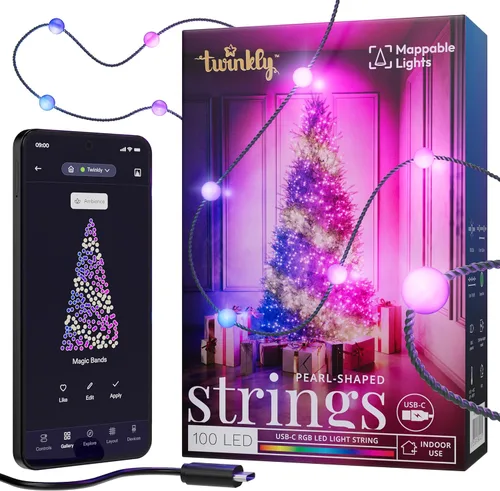 Vista 10 de Twinkly Strings - Vela USB-C de 100 LED, cadena de luces LED en forma de vela, luces LED RGB multicolor, luces para el día de San Valentín