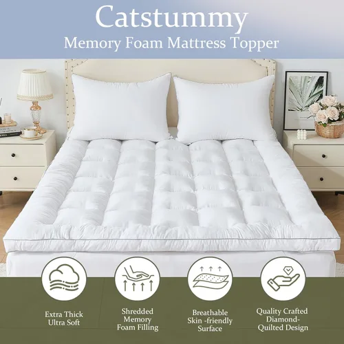 Vista 4 de Aodeng - Cubrecolchón de espuma viscoelástica de 2 pulgadas, tamaño individual, para dolor de espalda, extra suave, relleno de espuma viscoelástica