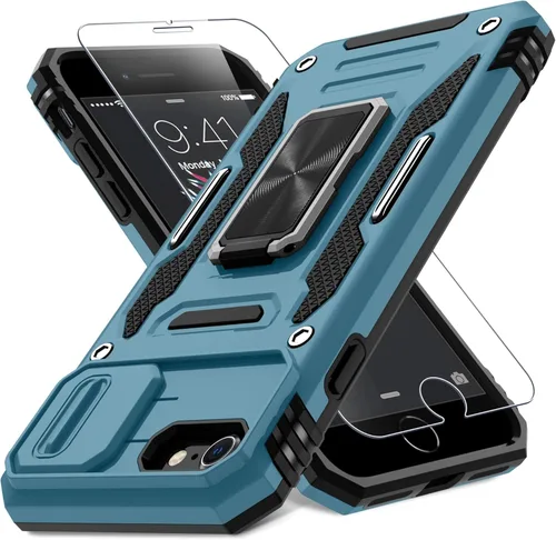 Vista 67 de DEERLAMN Funda para iPhone Air de 6.5 pulgadas con cubierta deslizante para cámara + protector de pantalla (2 paquetes), soporte de anillo giratorio