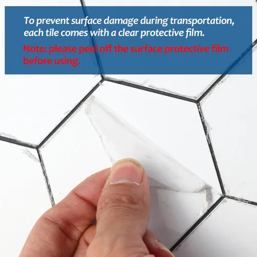 Vista 4 de Yipscazo 1 hoja de azulejos hexagonales para despegar y pegar, azulejos de mármol sintético de lujo autoadhesivos, azulejos de pared blanco puro