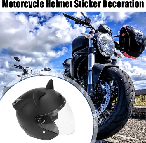 Vista 2 de Motoforti 2 piezas de orejas de gato, accesorios de decoración de casco, autoadhesivos, universales, para motocicleta, bicicleta, scooter, negro, TPU