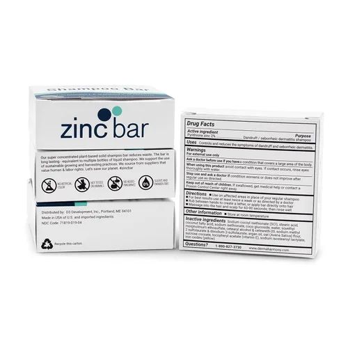 Vista 3 de Dermaharmony Barra de champú de zinc con piritiona al 2% para la caspa y la dermatitis seborreica, sin fragancia (4 onzas)