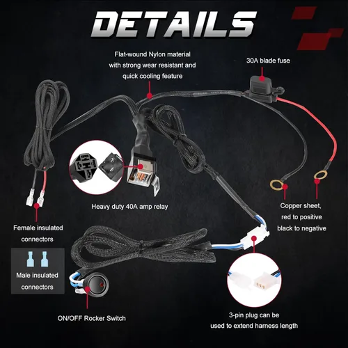 Vista 3 de OFFROADTOWN - Arnés de cableado, kit de arnés de cableado de 1 cable resistente para luces antiniebla, barra de luz de trabajo LED, vainas LED de 12