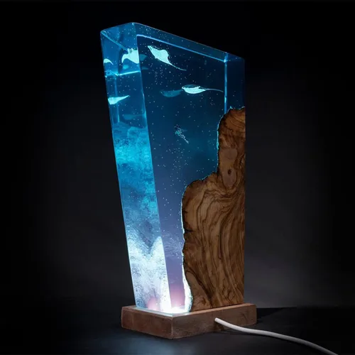 Vista 4 de Manta Rays, Diver, Scuba Resin Wood Lamp, Manta Rays Gift, Ocean Theme Diorama, Manta Rays Lamp, Ocean Lamp, Diver Lamp, Stringray Night Light Large