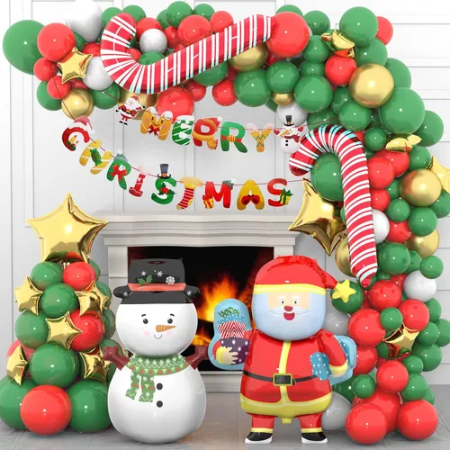 Vista 8 de Kit de arco de guirnalda de globos de Navidad, 150 unidades con globos de aluminio de caramelo de Navidad, verde, rojo, blanco, dorado, globos