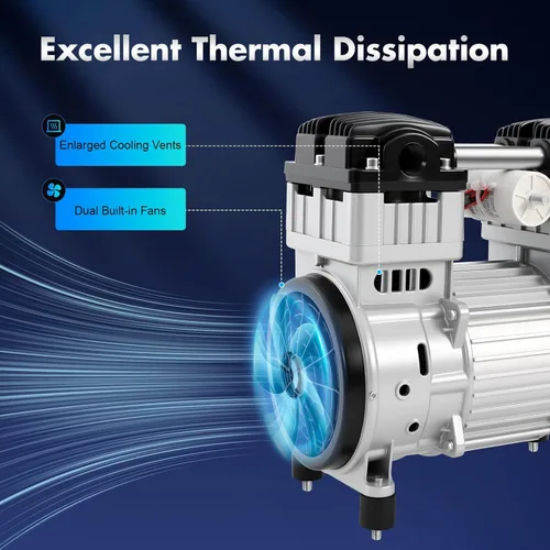 Vista 4 de Bomba de vacío sin aceite de 1100 W, cabezal de compresor de aire silencioso 7CFM para uso industrial, compresor de aire sin aceite de 110 V, bomba