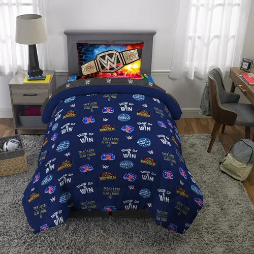 Vista 6 de Franco Juego de edredón y sábanas súper suaves para niños, 4 piezas, tamaño individual, WWE