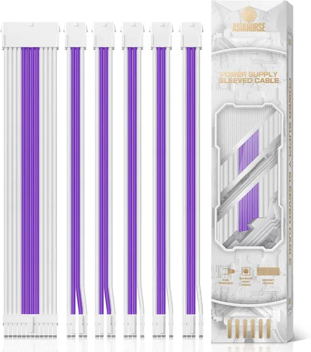 Vista 14 de AsiaHorse Cable con funda de fuente de alimentación profesional 16 AWG, cable de extensión de fuente de alimentación blanco, kit de doble EPS de 1 x