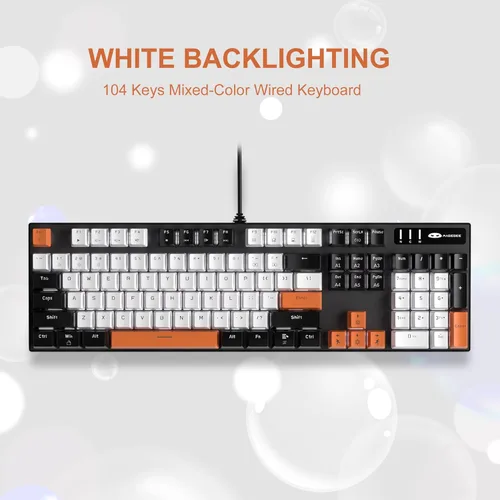 Vista 3 de MageGee Teclado mecánico para juegos, 104 teclas, teclados retroiluminados blancos con interruptores amarillos, teclado mecánico de computadora