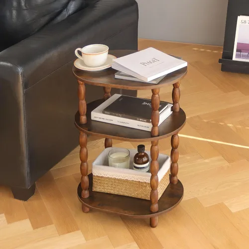 Vista 2 de MaxSmeo Mesa Auxiliar, Mesa de 3 Niveles Pequeña, Mesa de Noche de Diseño Ovalado Moderno, Mesa de Acento para Sala de Estar, Dormitorio, Marrón
