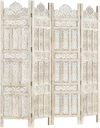 Vista 14 de Divisor de habitación de madera tallado a mano de 4 paneles, divisores de habitación plegables independientes, divisor de habitación, pantalla
