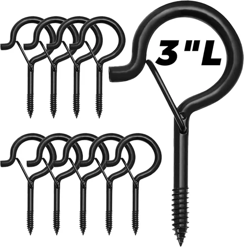10 ganchos Q-Hanger de 3 pulgadas con hebilla de seguridad, ganchos de tornillo para tiras de luces al aire libre, ganchos de techo para plantas