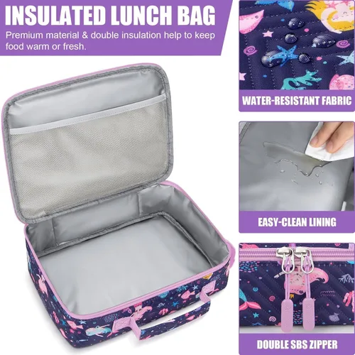 Vista 6 de Fimibuke - Lonchera Bento para niños con 4 compartimentos, bolsa de almuerzo aislada, botella de agua con aislamiento de acero inoxidable, paquete