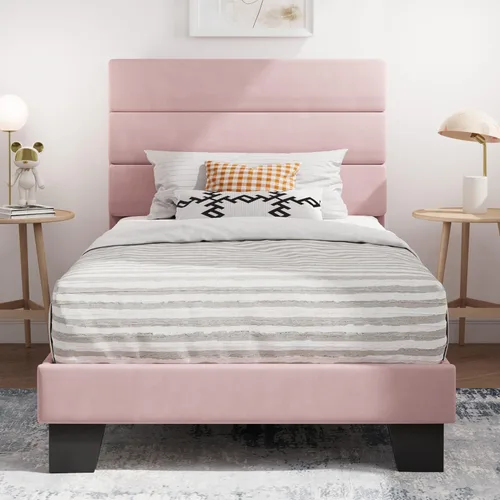 Vista 25 de SHA CERLIN Base de cama de plataforma completa con cabecera de tela tapizada, base de colchón con fuerte soporte de listones de madera, no necesita