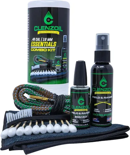CLENZOIL Field & Range Pistol & Rifle Essentials Gun Cleaning Kit | CLP Spray & Oiler with Bore Cleaner | Clean, Lubricate & Protect | Nylon Brush,