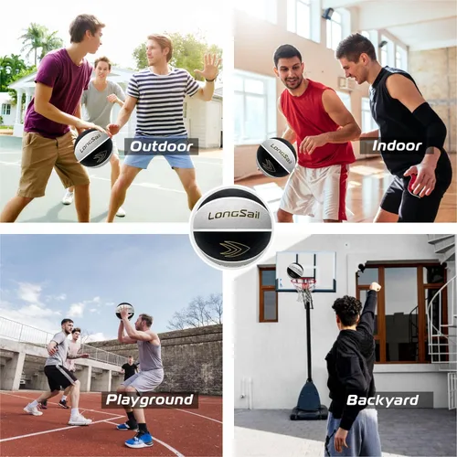 Vista 6 de Goma de baloncesto de tamaño completo, cuero, piscina interior-exterior, con bomba (desinflada)