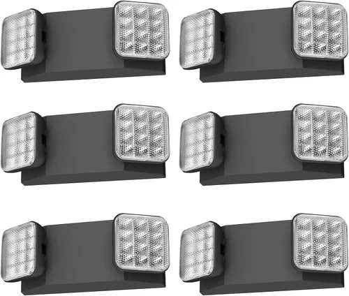 Vista 10 de Paquete de 1 letrero de salida LED negro con luces de emergencia y batería de respaldo, con cable ajustable, 2 cabezales LED, certificado UL