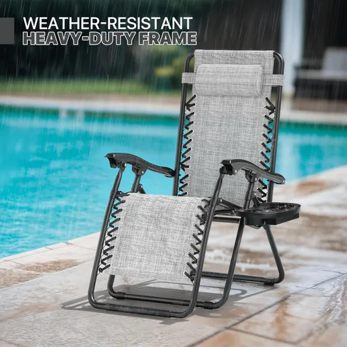 Vista 38 de Magshion Zero Gravity - Juego de 2 sillas reclinables para patio al aire libre con bandeja lateral, reclinables ajustables antigravedad