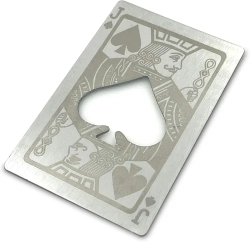 Vista 6 de Abrebotellas de Tarjeta Metálica de Acero Inoxidable Plateado con Patrón Grabado (4 Estilos por paquete)