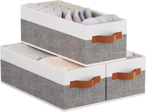 Vista 10 de Contenedor de almacenamiento, cesta plegable de lino para ropa, contenedor de almacenamiento con asas dobles para dormitorio, beige, 15 x 6 x 5