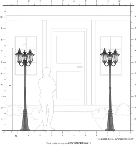 Vista 3 de Livex Lighting 7866-14 Oxford 3 Light Outdoor 3 Head Post, negro