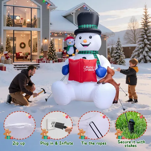 Vista 7 de Dawdix Muñeco de nieve inflable de Navidad de 7 pies, decoración de patio al aire libre, muñeco de nieve inflable de Navidad, luces LED y LED