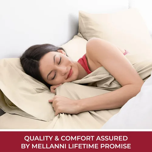 Vista 7 de Mellanni - Juego de sábanas de 4 piezas de 100 % algodón orgánico de 400 hilos, con bolsillos profundos, adecuado para colchones de tamaño Beige