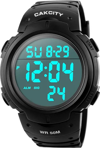 CakCity Reloj deportivo digital para hombre, pantalla LED, esfera grande, reloj militar para hombre, impermeable, casual, luminoso, cronómetro,