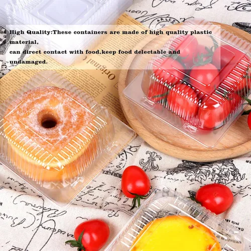Vista 5 de 200 recipientes de plástico transparente con bisagras con tapas, recipientes individuales para rebanadas de pastel, recipiente cuadrado de plástico