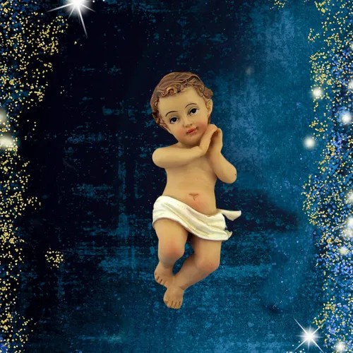 Vista 4 de Niño Jesucristo en cuna 2 piezas de resina de Navidad estatua de natividad, 7 pulgadas