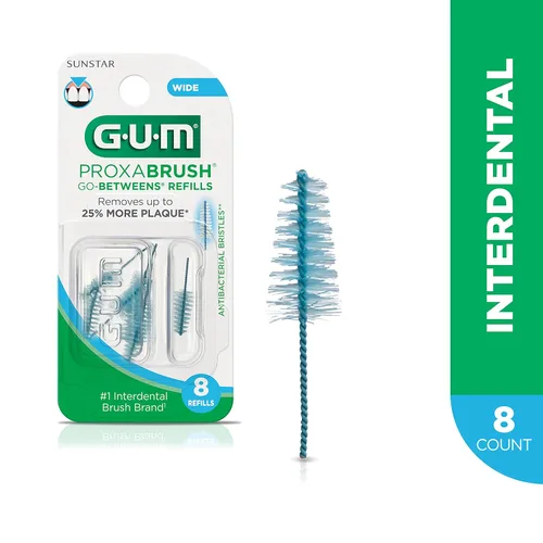 Vista 2 de GUM Proxabrush Go-Betweens - Recambios anchos - Compatible con mango permanente GUM - Cepillos interdentales reutilizables - Púas dentales de cerdas