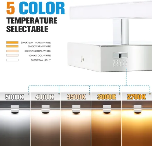 Vista 2 de VOLISUN Lámpara de tocador moderna cromada sobre espejo - Fixture LED regulable de 5CCT, 39.4 pulgadas, 24W - Certificado ETL