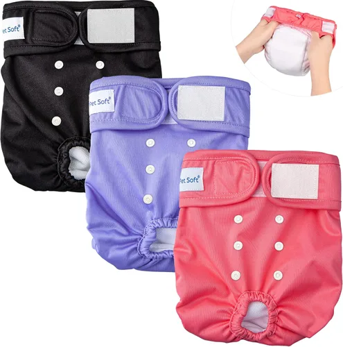 Vista 13 de Pet Soft Pañales lavables para mujer (paquete de 3) – Pañales para perras, cómodos pañales reutilizables para perritas para perras en periodo