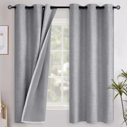 Vista 73 de YoungsTex - Cortinas opacas de lino para dormitorio, oscurecimiento de la habitación, cortinas con textura de lino, paneles con aislamiento térmico