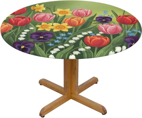Vista 17 de Futterya Decorative Round Tablecloth Fitted Elastic Waterproof Table Cloth Cover Stretch Table Pad Cover for Parties Weddings Banquet Outdoor Events