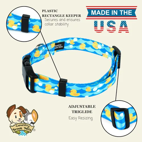 Vista 7 de Country Brook Petz - Collar de lujo para perro Just Ducky, fabricado en los Estados Unidos, colección Critter Corner con diseños temáticos