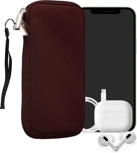 Vista 62 de kwmobile Bolsa de neopreno para teléfono tamaño XL - 6.7/6.8 pulgadas - Funda universal para celular con cremallera, correa para la muñeca, amarillo