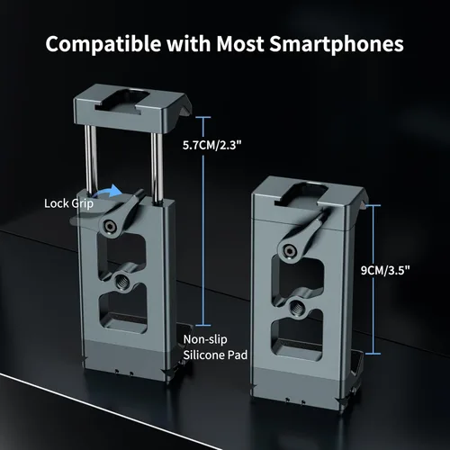 Vista 3 de Soporte de trípode de metal para teléfono, adaptador de puerto Arca y cámara de acción, adaptador de trípode ajustable para teléfono celular