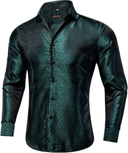 Vista 2 de DiBanGu Mens Silk Paisley Floral Dress Shirt Long Sleeve Button Down Casual Shirts